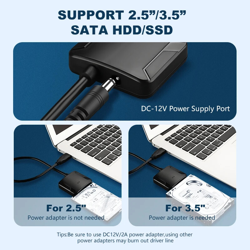 USB 3.0 to SATA External Hard Drive Reader 2.5″ 3.5″ HDD SSD Power adapter LOT