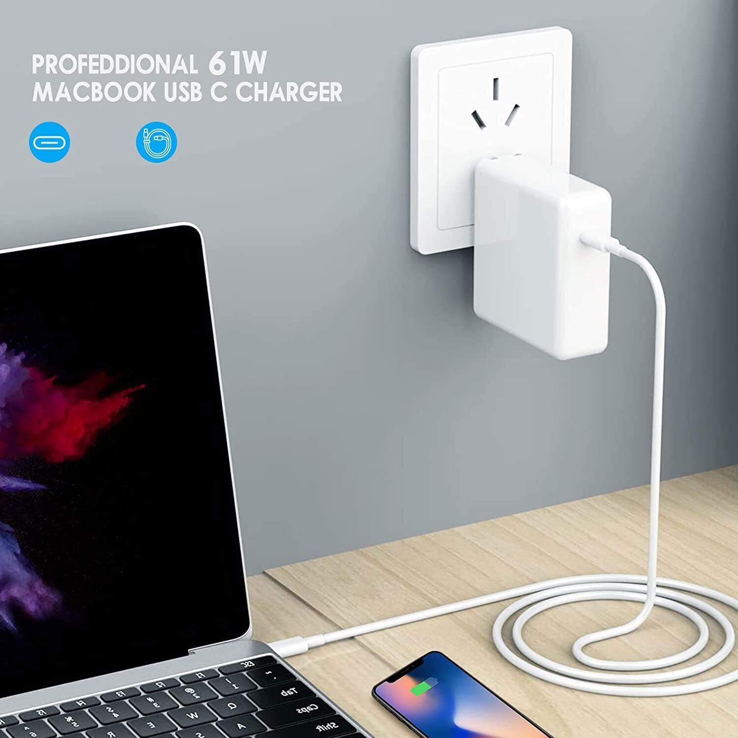 61W USB C Type C Adapter MacBook Pro 13” A1708 2016 2017 2018 2019 2020 Charger