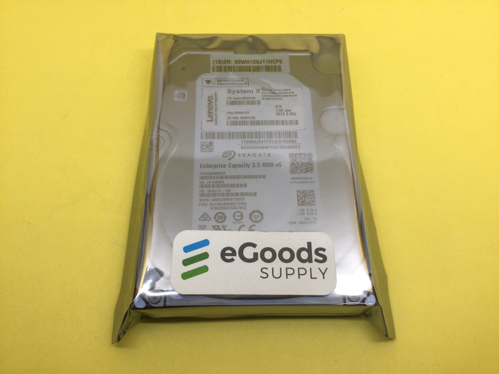 00WH127 Lenovo System X 8TB 7.2K SATA 6Gb/s 512e 3.5in HDD No Tray 00WH126