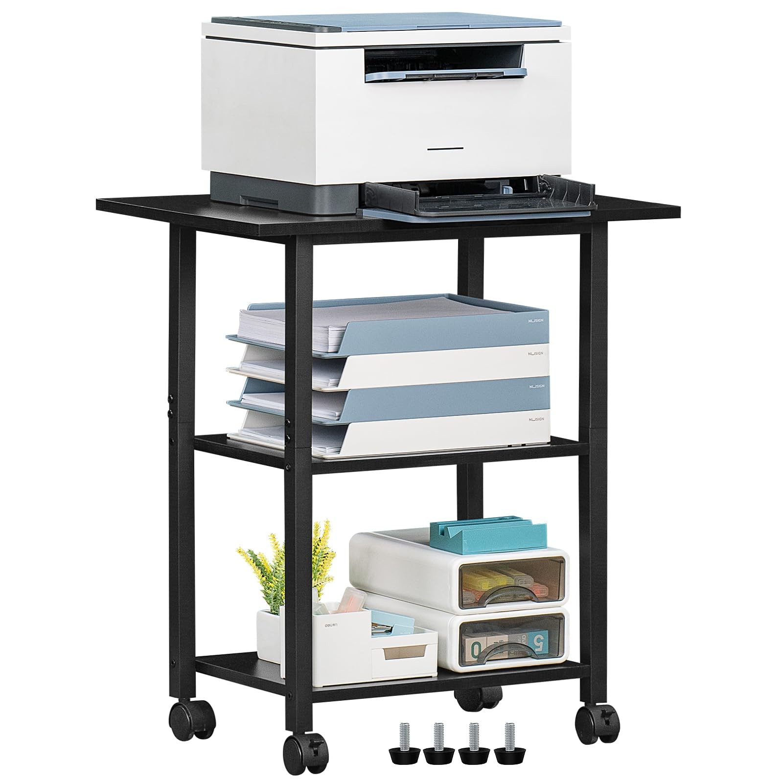 3-Tier Printer Stand with Storage Shelf – 140 lbs Capacity, Rolling Table