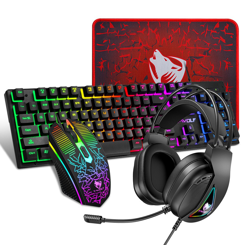 4 in 1 Gaming Keyboard Mouse & Headset & Mouse Pad Set RGB LED Gamer PC Bundle
