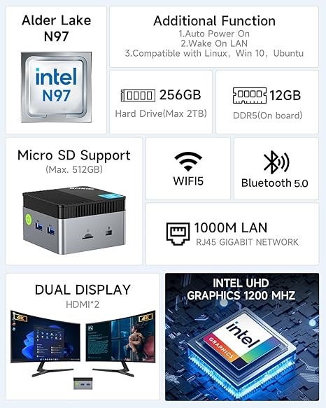 GMKtec Pocket Mini PC G5 Intel Alder Lake N97 Up to 3.60GHz 12GB DDR5 512GB SSD