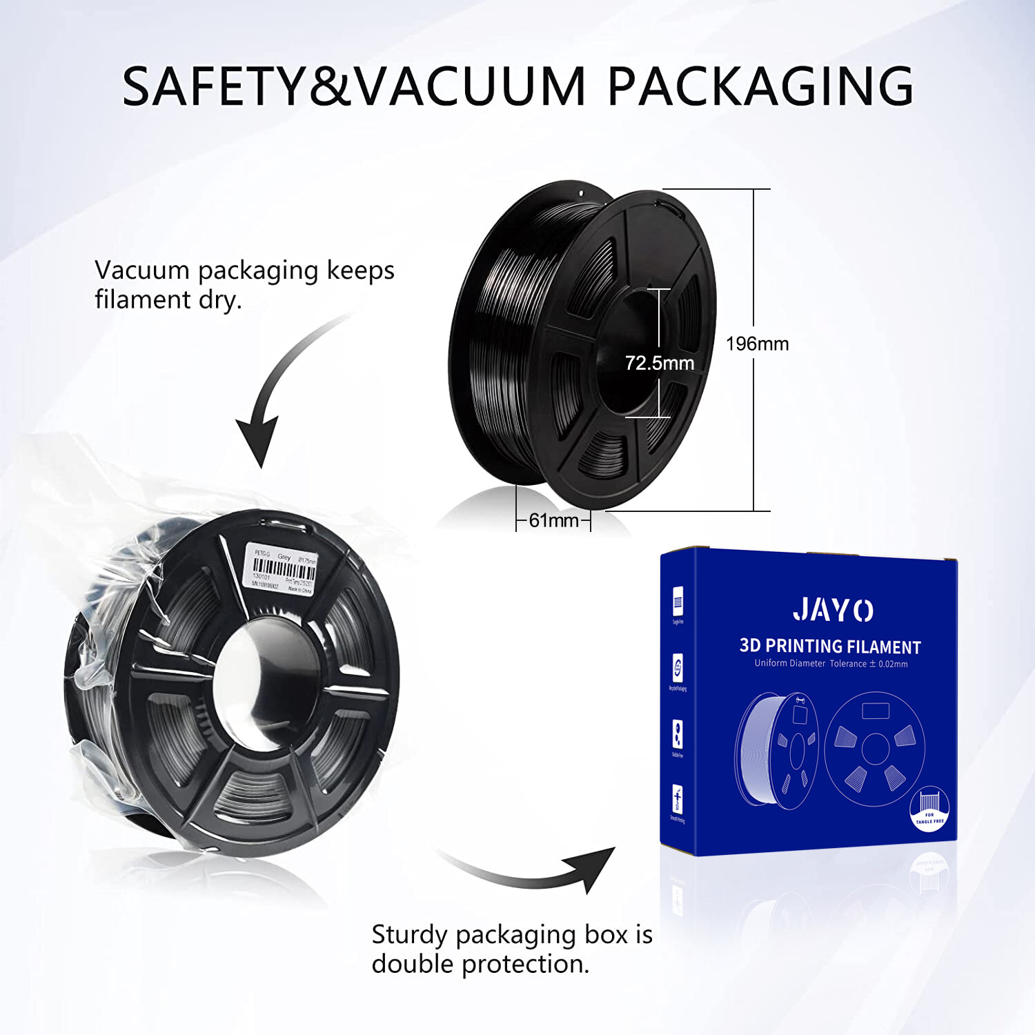 JAYO 50KG PLA Matte Large Spool(11lbs) 3D Printer Filament 1.75mm Matte Black