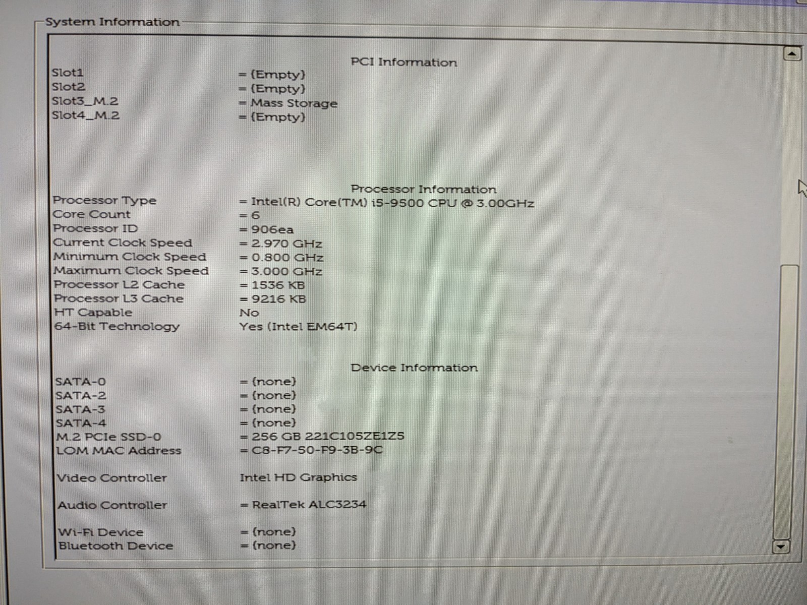 DELL OptiPlex 5070 i5-9500 3.00 GHz16GB RAM 256 GB M.2 Intel(R) UHD Graphics 630