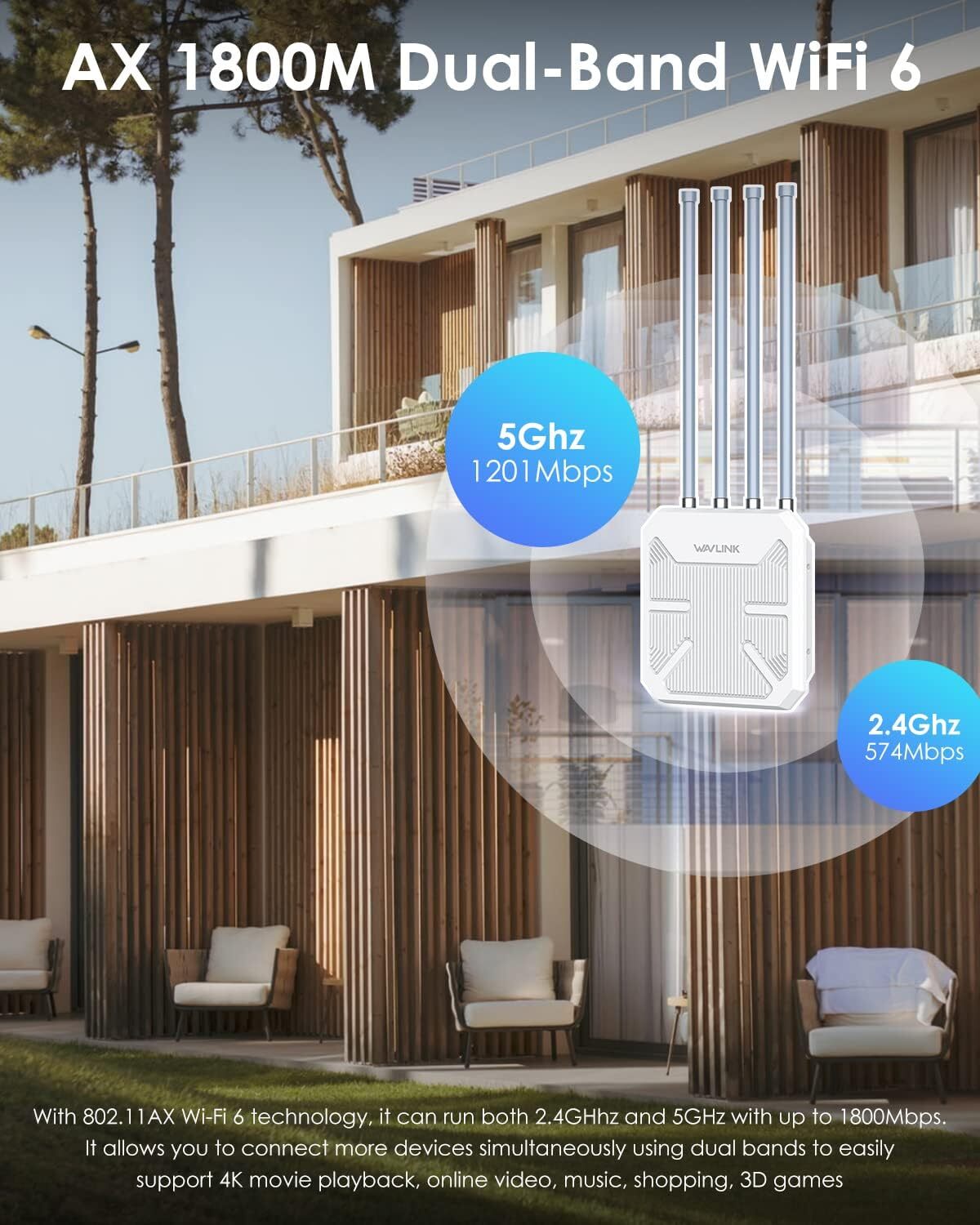 WiFi 7 Extender Long Range WiFi 6 Signal Booster Outdoor up to 300M for Yard/RV