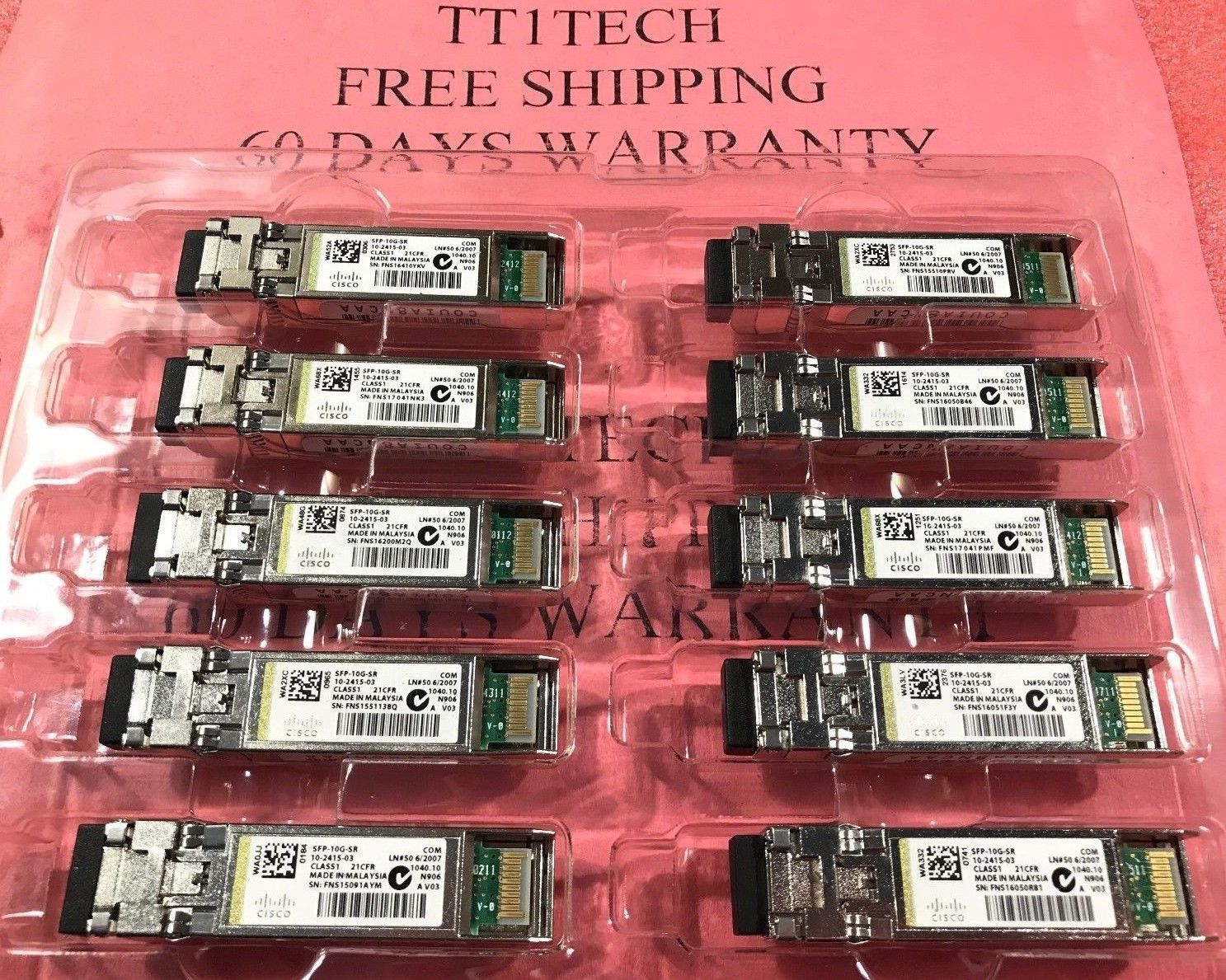 Genuine Cisco SFP-10G-SR 10-2415-03 V03 SFP+ Transceiver 850nm 250pc Malaysia