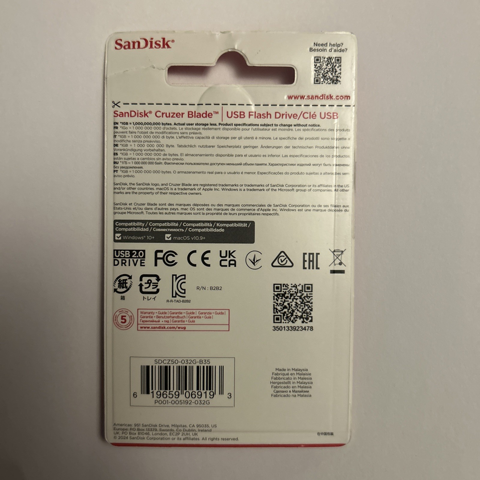 SanDisk Cruzer Blade USB Flash Drive – 32GB (Red)