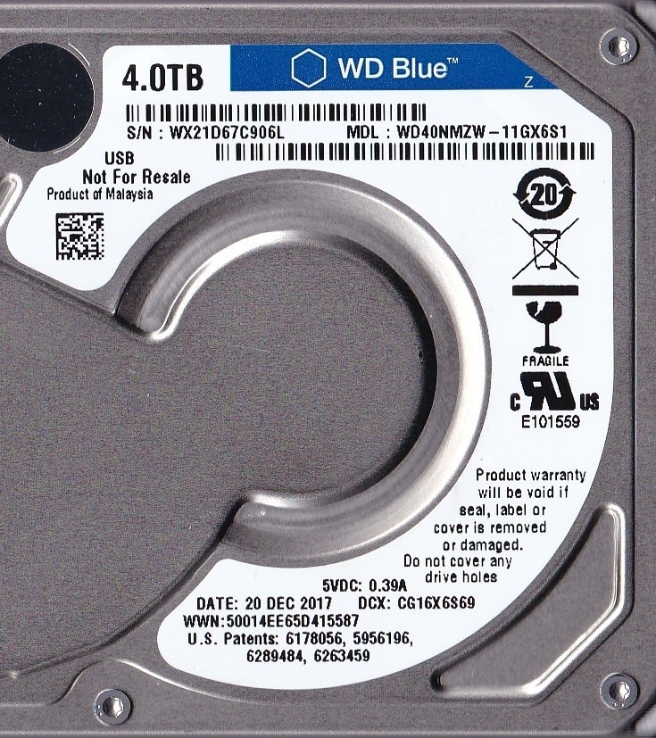 WD40NMZW-11GX6S1 s/n: WX21D6 DEC/ 2017 Malaysia 4TB 2.5″ USB 3.0 WESTERN DIGITAL