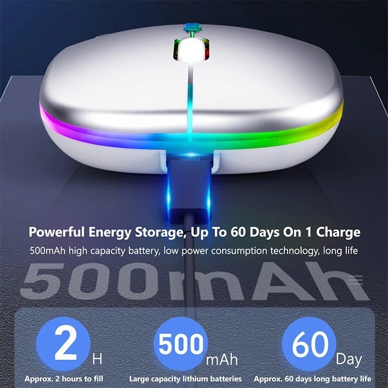 2.4GHz Wireless Optical Mouse USB Rechargeable RGB Cordless Mice For PC Laptop