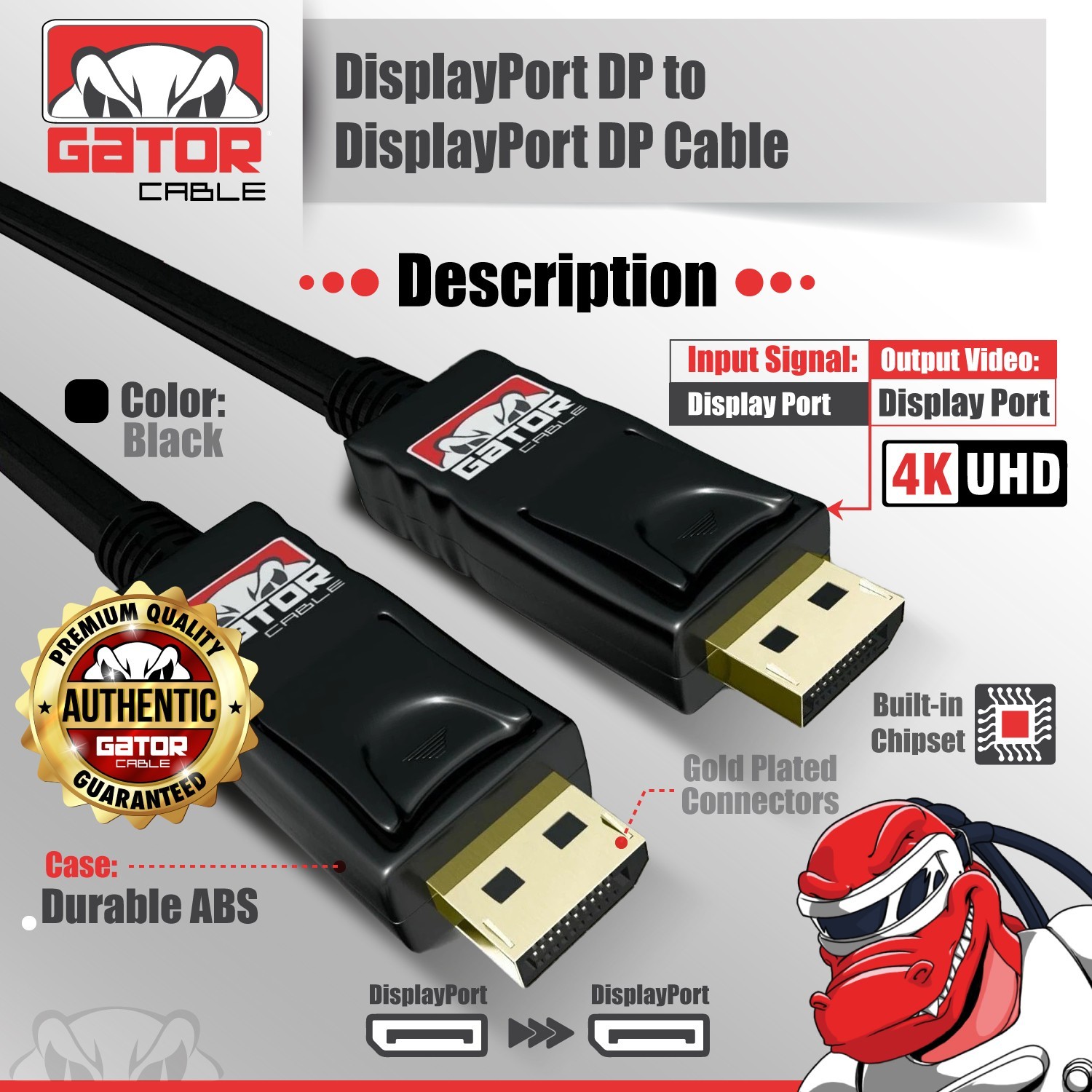 DisplayPort To DisplayPort Cable Male to Male 4K 60Hz Audio Video Display 6FT