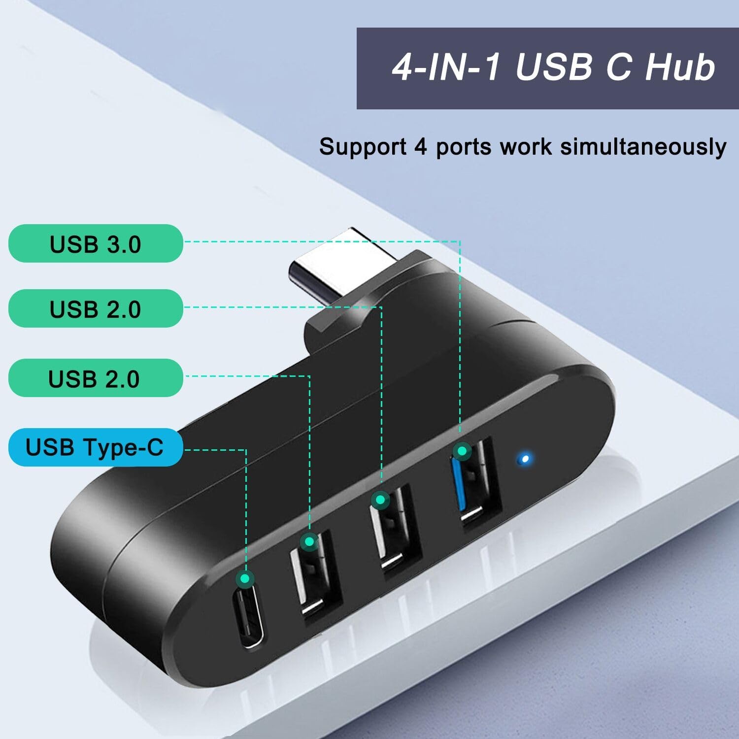 4-Port USB C Hub [90°/180° Degree Rotatable], USB C Adapter Splitter with PD-…