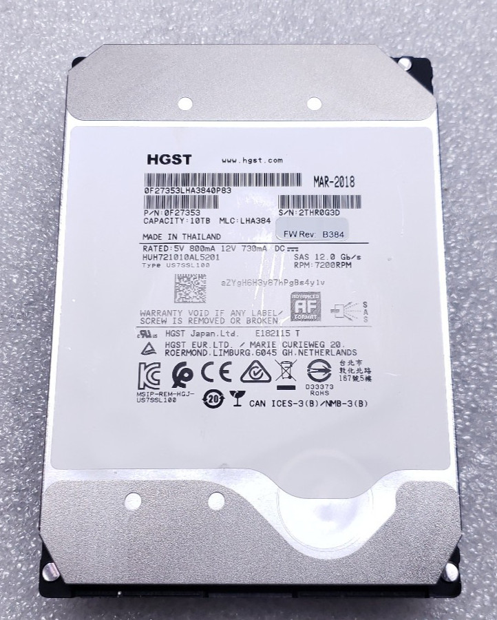 HGST HUH721010AL5201 10TB 0F27353 3.5″ SAS Hard Drive #99