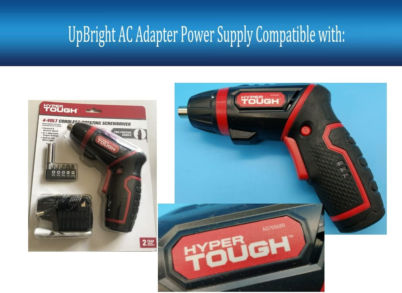 AC Adapter For Hyper Tough AQ70068N 4-Volt Cordless Rotating Screwdriver Charger