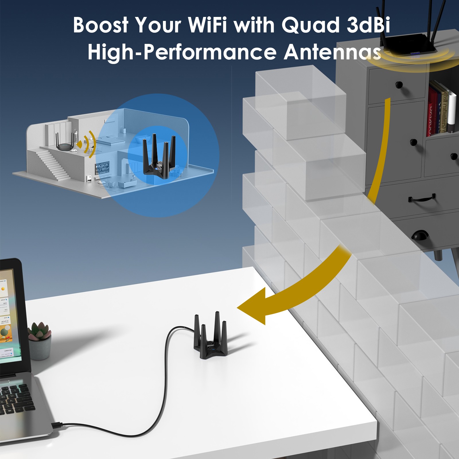 USB 3.0 WiFi Adapter for Desktop PC Wireless WiFi 7 WiFi 6E Tri-Band Dongle
