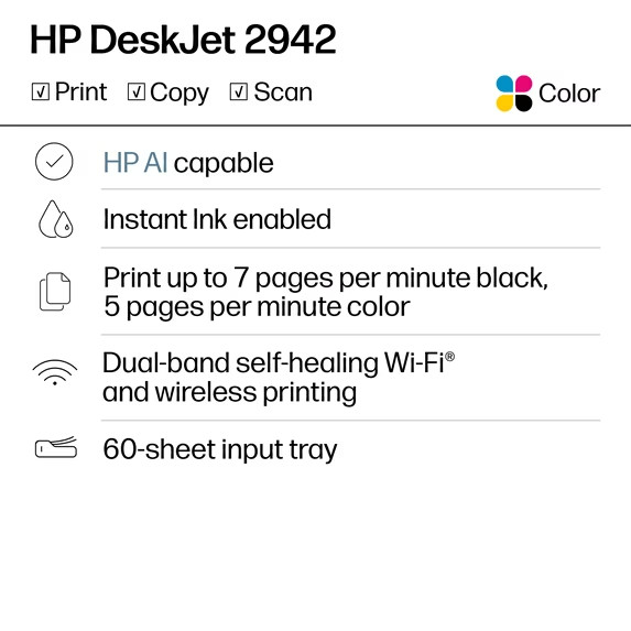 HP DeskJet 2942 Wireless All-in-One Color Inkjet Printer, Pale Rose