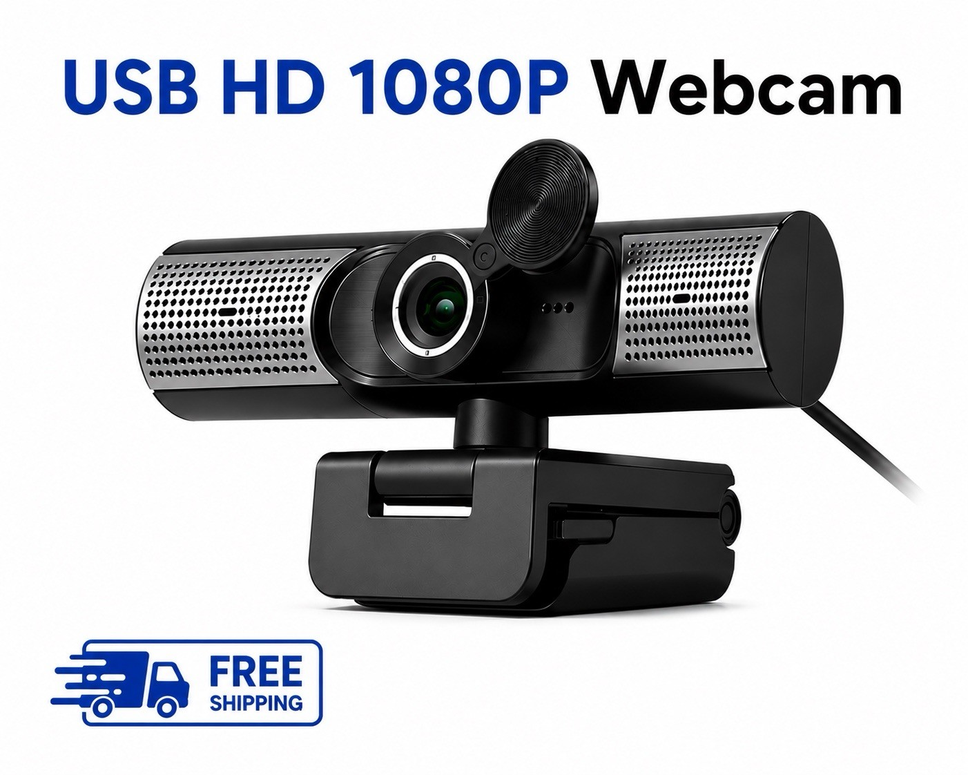 Aluratek HD 1080P Webcam, USB-C/USB-A, w/Built-in Speakers & Mic,Black,AWCS06F