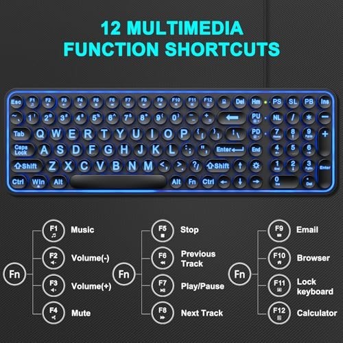 Large Print Backlit Keyboard,Usb Wired Lighted Computer Keyboard with 7-Color Ba