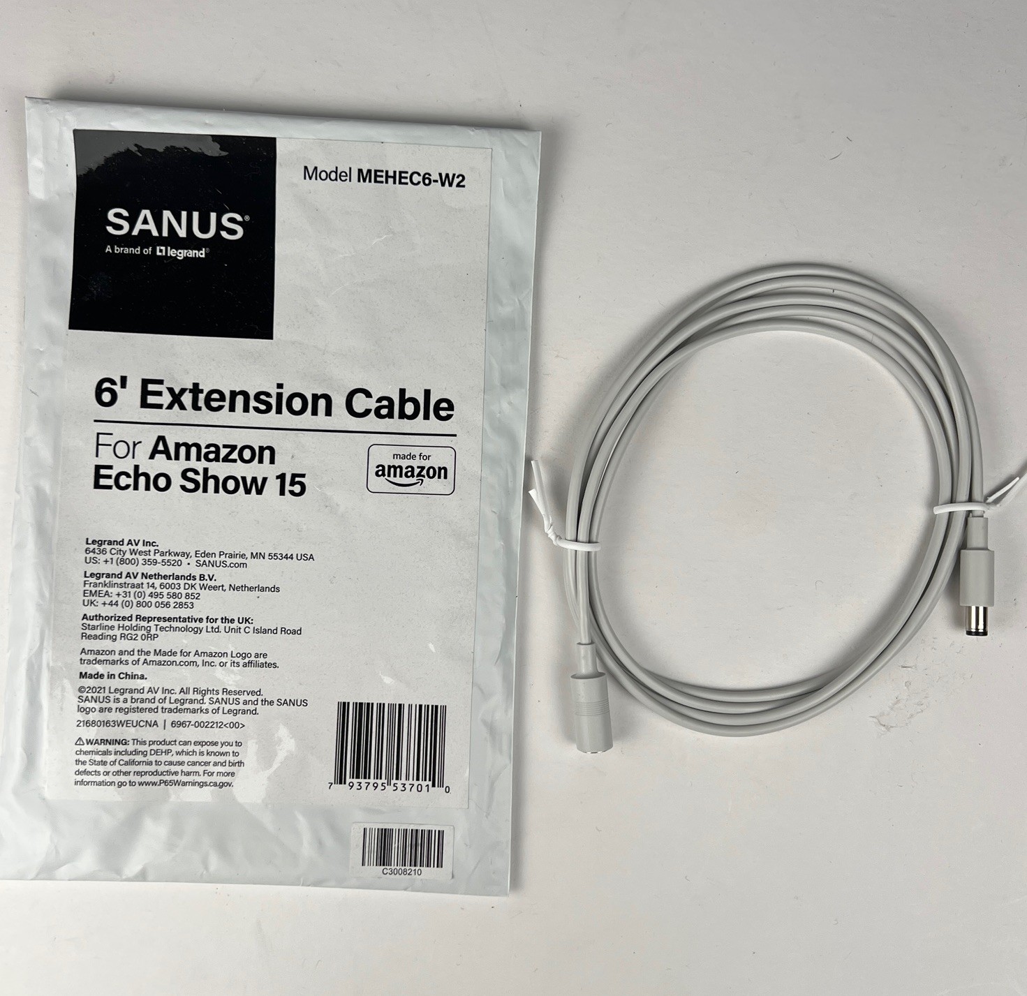 6’ Extension Power Cable for Amazon Echo Show 15 Or Echo Show 21
