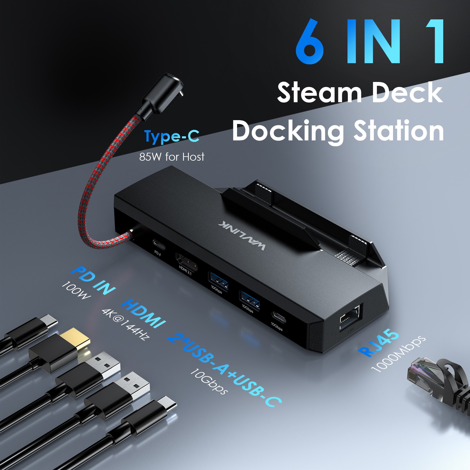 Steam Deck Dock Docking Station for Steam Deck/ROG Ally 4K@144Hz HDMI 2.1 100WPD