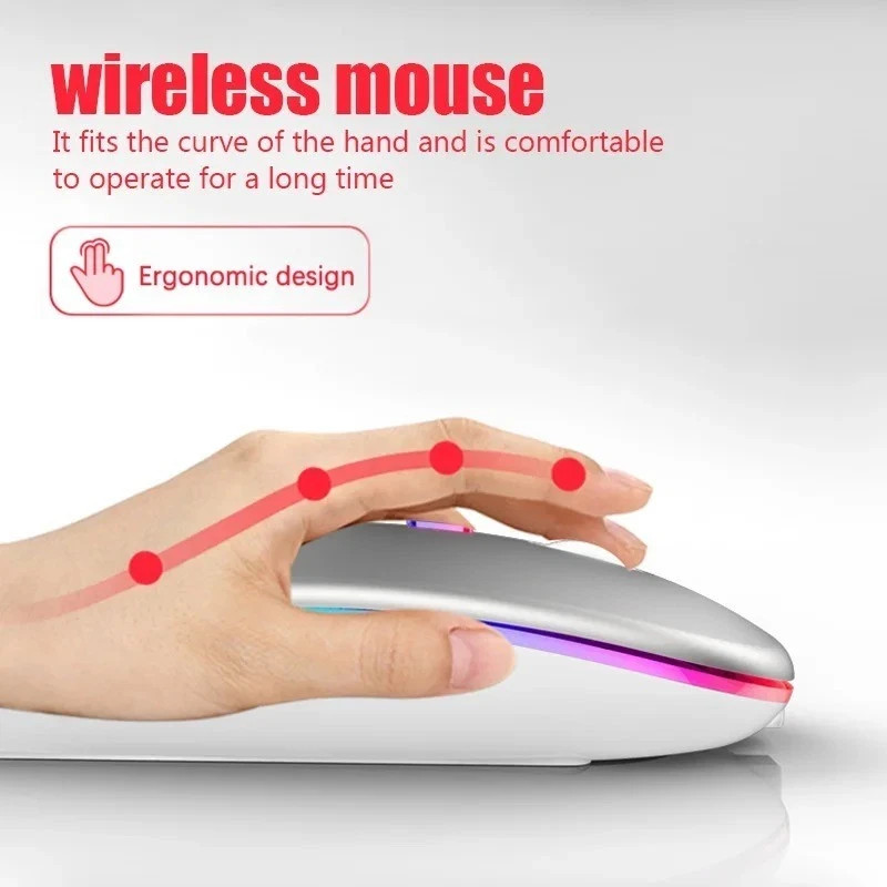 2.4GHz Wireless Optical Mouse USB Rechargeable RGB Cordless Mice For PC Laptop