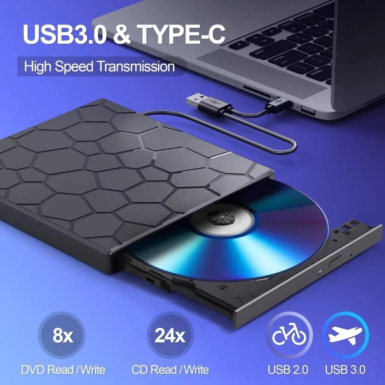 USB 3.0 Slim External CD DVD Drive Disc Player Burner Writer For Laptop PC Mac