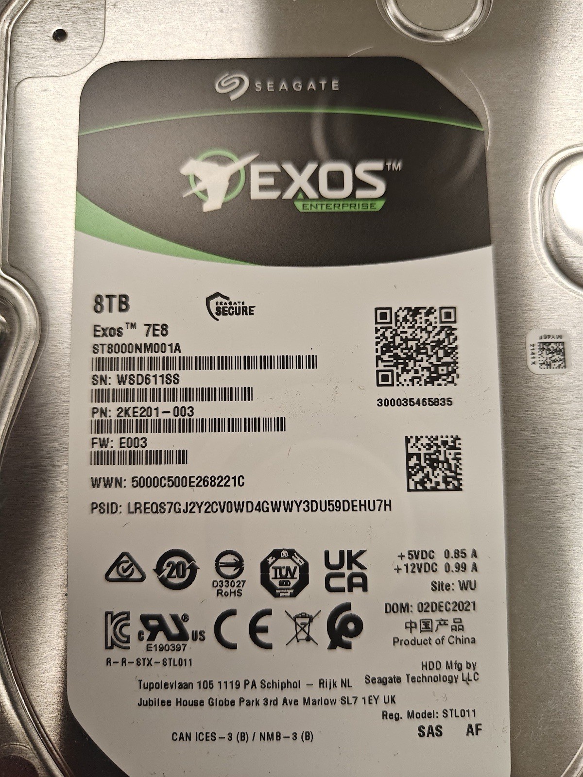 Seagate Exos 7E8 8TB Internal SAS Drive ST8000NM001A 3.5 7200RPM