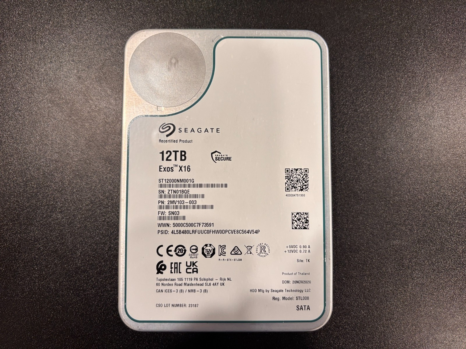 Seagate EXOS X16 12TB SATA HDD – 7200 RPM – SATA 6Gb/s – ST12000NM001G