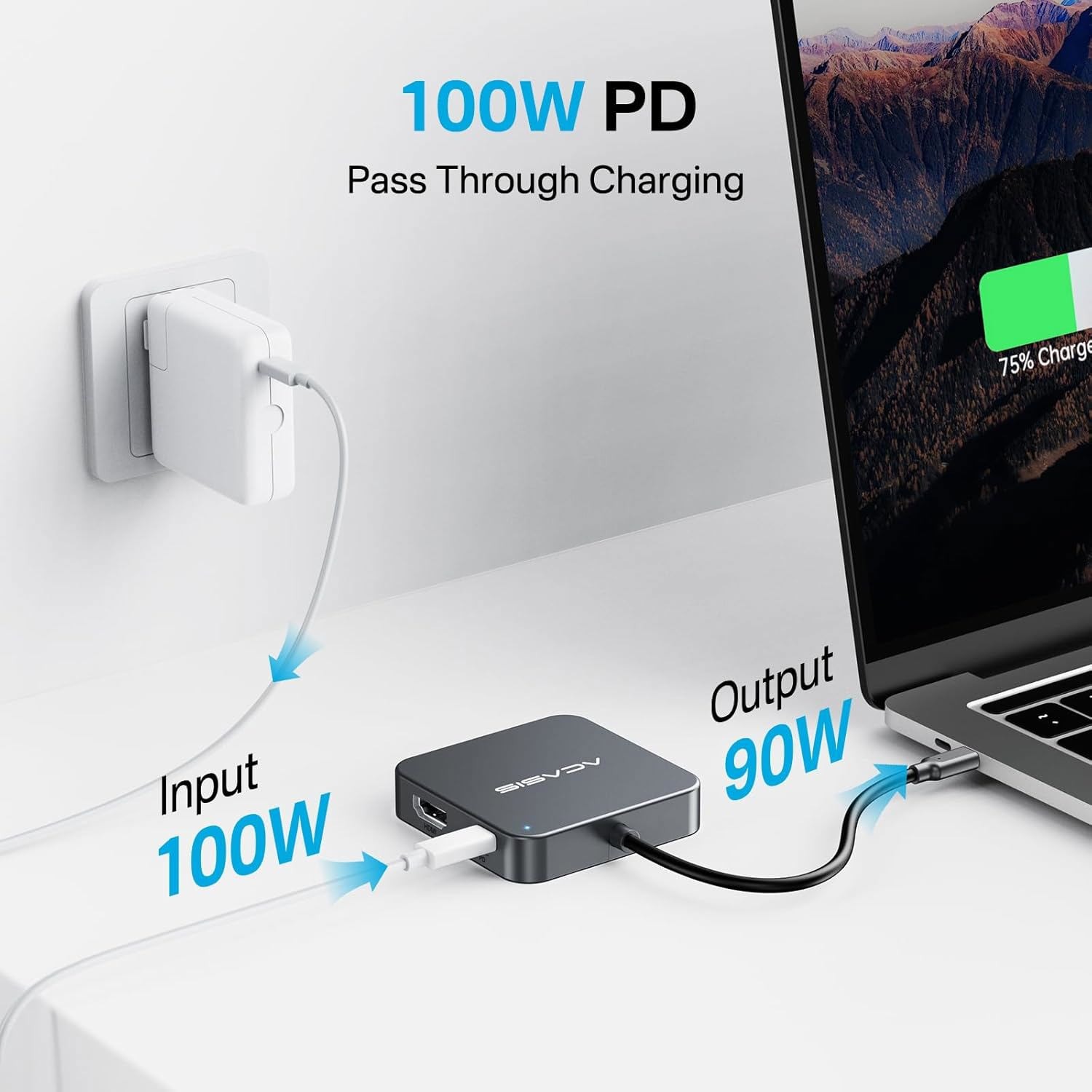 ACASIS 10Gbps USB Hub Multiport Adapter 4K HDMI 100W Power Delivery for MacBook
